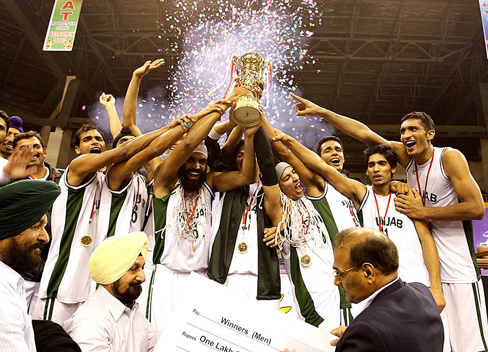 Iconic picture of Punjab Basketball team winning the National Basketball Championship in 2011.