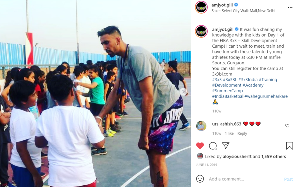 Amjyot Singh Gill interacting with kids during the FIBA 3x3 - Skill development camp at Insfire Sports, Gurgaon